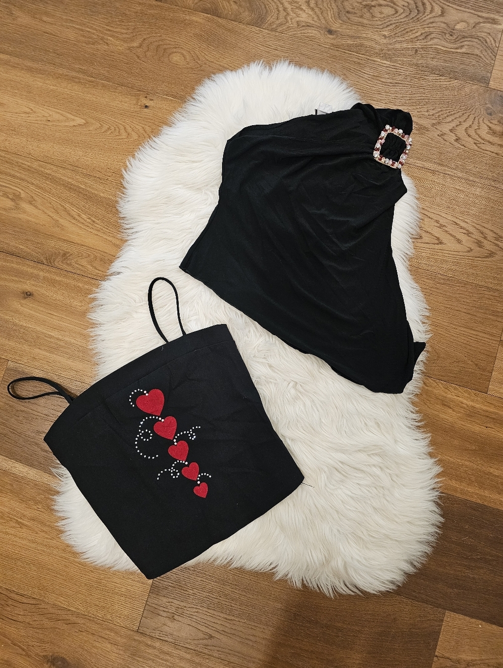 Vintage Black Strapless Top with Embellished Buckle